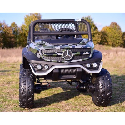 MERCEDES BENZ UNIMOG 4X4,12V14AH, AMORTYZATORY, MIĘKKIE KOŁA,MIĘKKIE SIEDZENIE SUPER OPCJA/UNIMOG