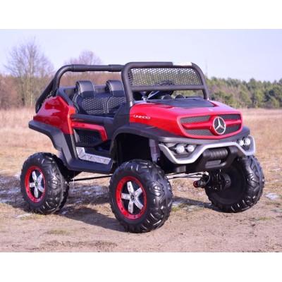 MERCEDES BENZ UNIMOG 4X4,12V14AH, AMORTYZATORY, MIĘKKIE KOŁA, MP4, LAKIER SUPER OPCJA/UNIMOG