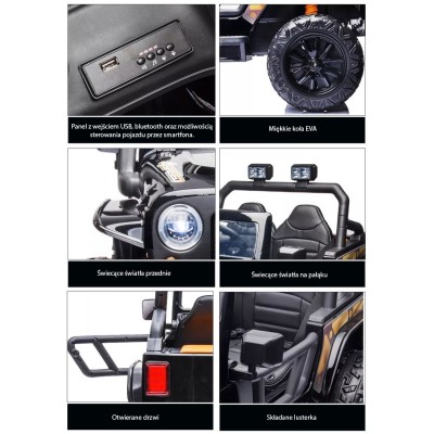 MEGA JEEP 4 SPEED  DLA DZIECKA I DLA RODZICA  4x4, DO 100 kg - STEROWANIE TELEFONEM, WALIZKA - HIT/XB1118