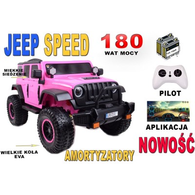 OLBRZYMI JEEP  NA AKUMULATOR SPEED, SUPER RÓŻ, MIĘKKIE KOŁA, SIEDZENIE, APLIKACJA/DLS-X15A