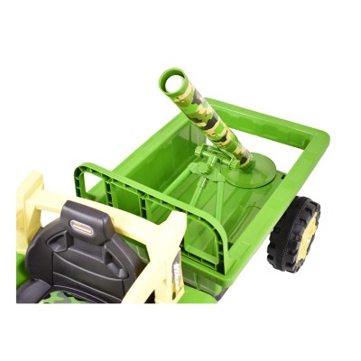 TRAKTOR NA AKUMULATOR ZIELONY Z PRZYCZEPĄ + MOŻDZIERZ, MIĘKKIE SIEDZENIE,PILOT/HSD6606
