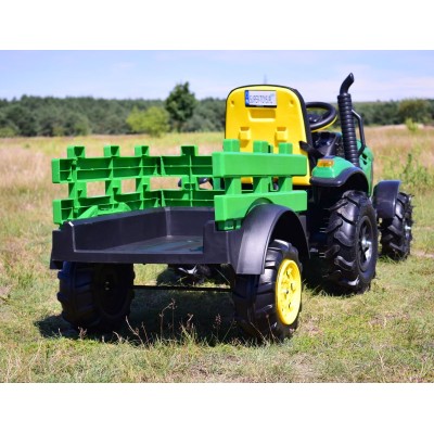 MEGA TRAKTOR Z PRZYCZEPĄ, KOŁA POMPOWANE, MIĘKKIE SIEDZENIE, PILOT, NOWOCZESNY PANEL, FUNKCJA BUJANIA/TT990D