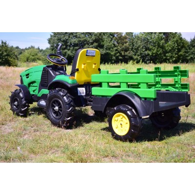 MEGA TRAKTOR Z PRZYCZEPĄ, KOŁA POMPOWANE, MIĘKKIE SIEDZENIE, PILOT, NOWOCZESNY PANEL, FUNKCJA BUJANIA/TT990D
