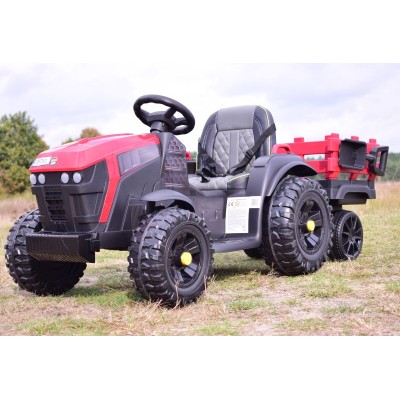 WIELKI TRAKTOR NA AKUMULATOR Z PRZYCZEPĄ, MIĘKKIE KOŁA, MIĘKKIE SIEDZENIE/BDM0925
