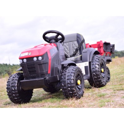 WIELKI TRAKTOR NA AKUMULATOR Z PRZYCZEPĄ, MIĘKKIE KOŁA, MIĘKKIE SIEDZENIE/BDM0925