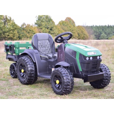 WIELKI TRAKTOR NA AKUMULATOR Z PRZYCZEPĄ, MIĘKKIE KOŁA, MIĘKKIE SIEDZENIE/BDM0925