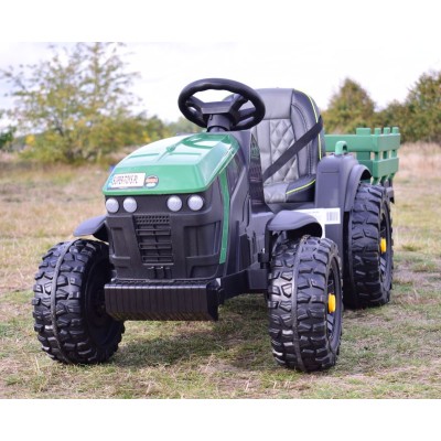 WIELKI TRAKTOR NA AKUMULATOR Z PRZYCZEPĄ, MIĘKKIE KOŁA, MIĘKKIE SIEDZENIE/BDM0925