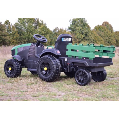 WIELKI TRAKTOR NA AKUMULATOR Z PRZYCZEPĄ, MIĘKKIE KOŁA, MIĘKKIE SIEDZENIE/BDM0925