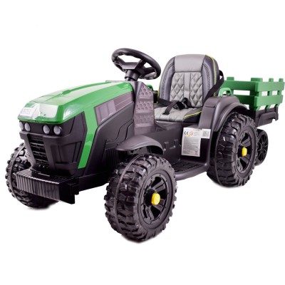 WIELKI TRAKTOR NA AKUMULATOR Z PRZYCZEPĄ, MIĘKKIE KOŁA, MIĘKKIE SIEDZENIE/BDM0925