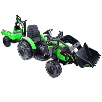MEGA TRAKTOR Z ŁADOWARKĄ,KOPARKĄ, PRZYCZEPĄ 24 V SUPER-MOC SX-2068-ZIELONY