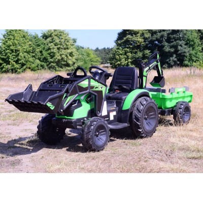 MEGA TRAKTOR Z ŁADOWARKĄ,KOPARKĄ, PRZYCZEPĄ 24 V SUPER-MOC SX-2068-ZIELONY