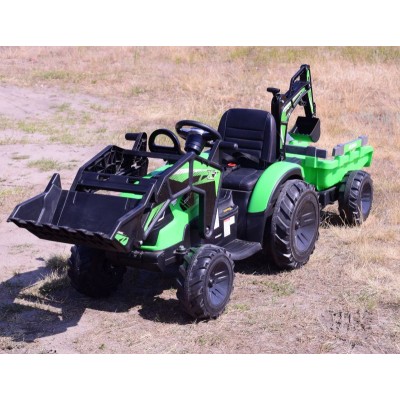 MEGA TRAKTOR Z ŁADOWARKĄ,KOPARKĄ, PRZYCZEPĄ 24 V SUPER-MOC SX-2068-ZIELONY