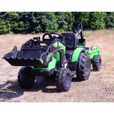 MEGA TRAKTOR Z ŁADOWARKĄ,KOPARKĄ, PRZYCZEPĄ 24 V SUPER-MOC SX-2068-ZIELONY