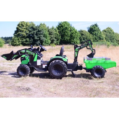 MEGA TRAKTOR Z ŁADOWARKĄ,KOPARKĄ, PRZYCZEPĄ 24 V SUPER-MOC SX-2068-ZIELONY
