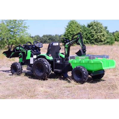 MEGA TRAKTOR Z ŁADOWARKĄ,KOPARKĄ, PRZYCZEPĄ 24 V SUPER-MOC SX-2068-ZIELONY