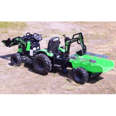MEGA TRAKTOR Z ŁADOWARKĄ,KOPARKĄ, PRZYCZEPĄ 24 V SUPER-MOC SX-2068-ZIELONY