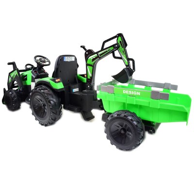 MEGA TRAKTOR Z ŁADOWARKĄ,KOPARKĄ, PRZYCZEPĄ 24 V SUPER-MOC SX-2068-ZIELONY
