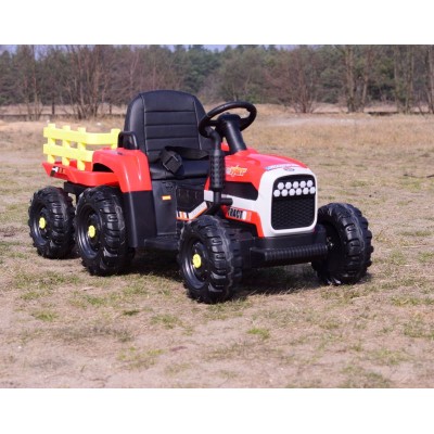 SUPER TRAKTOR FAST NA AKUMULATOR Z PRZYCZEPĄ, MIĘKKIE KOŁA, MIĘKKIE SIEDZENIE, PILOT/JC005