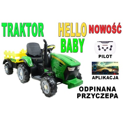 WIELKI TRAKTOR HALLO BABY Z PRZYCZEPĄ, PILOT, APLIKACJA/T990