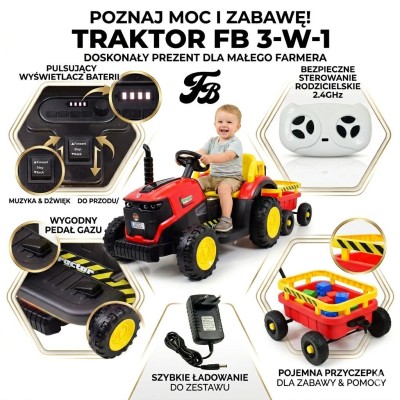 Super traktor STRONG z przyczepą z dyszlem,wózkiem/FB319T