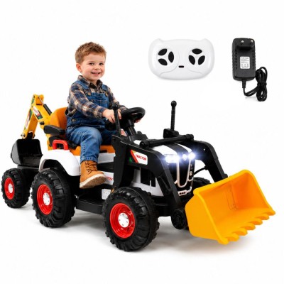 Super  DWUSTRONNY traktor na akumulator ze spychaczem, koparką i przyczepą/BEJ1588