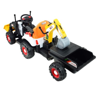 Super  DWUSTRONNY traktor na akumulator ze spychaczem, koparką i przyczepą/BEJ1588
