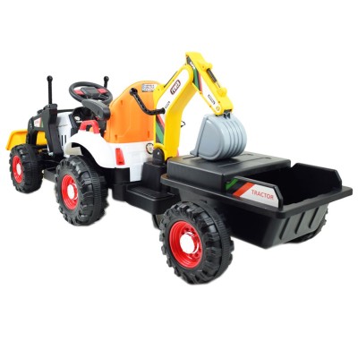 Super  DWUSTRONNY traktor na akumulator ze spychaczem, koparką i przyczepą/BEJ1588