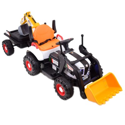 Super  DWUSTRONNY traktor na akumulator ze spychaczem, koparką i przyczepą/BEJ1588