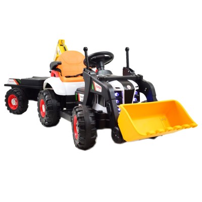 Super  DWUSTRONNY traktor na akumulator ze spychaczem, koparką i przyczepą/BEJ1588
