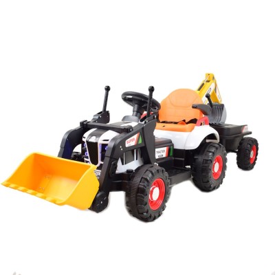Super  DWUSTRONNY traktor na akumulator ze spychaczem, koparką i przyczepą/BEJ1588