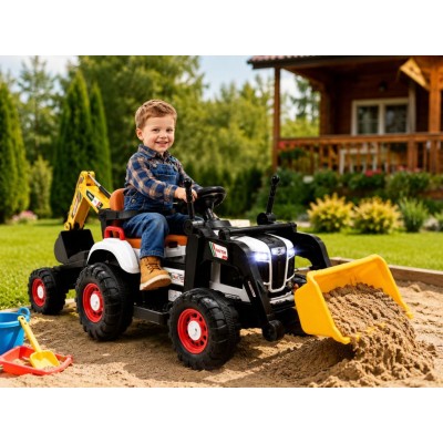 Super  DWUSTRONNY traktor na akumulator ze spychaczem, koparką i przyczepą/BEJ1588