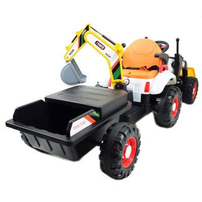 Super  DWUSTRONNY traktor na akumulator ze spychaczem, koparką i przyczepą/BEJ1588
