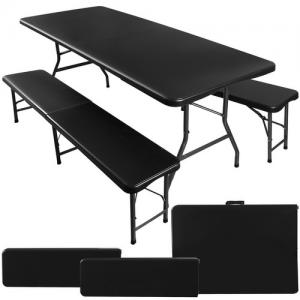 Catering garden table foldable 180cm + 2 benches /black/