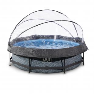 Swimming pool round with dome EXIT 300 x76 cm / grey stone/