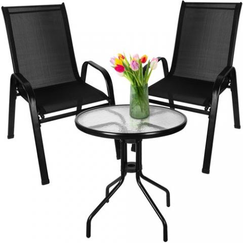 Meble ogrodowe GARDLOV - stolik szklany + 2 krzesła